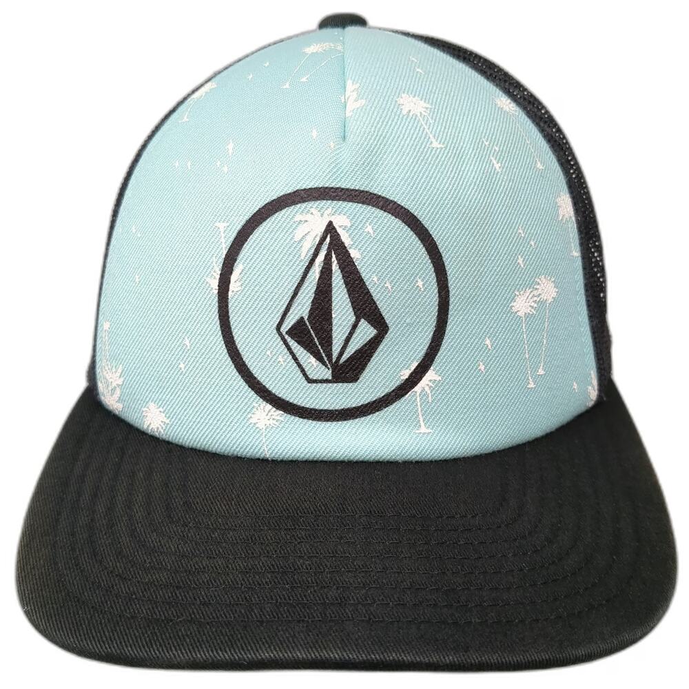 Volcom Trucker Hat Blue One Size Palm Tree Print Mesh Back Snapback Logo Skate